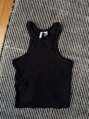 H&M Black Ribbed High-Neck Crop Tank Top